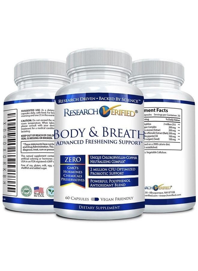 research verified - Body & Breath Natural Deodorant & Freshener - Bad Breath & Body Odor Supplement - 60 Count (3 Months Supply) - Image 1