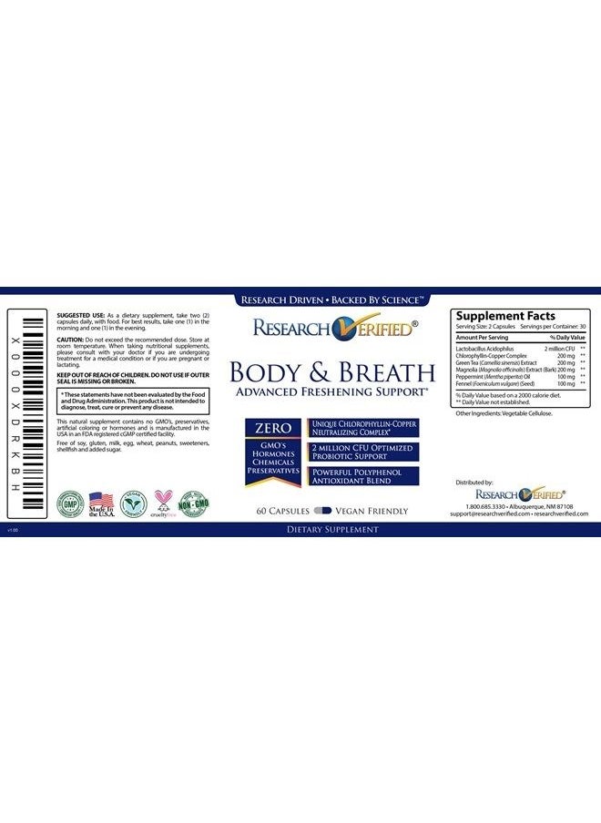research verified - Body & Breath Natural Deodorant & Freshener - Bad Breath & Body Odor Supplement - 60 Count (3 Months Supply) - Image 1