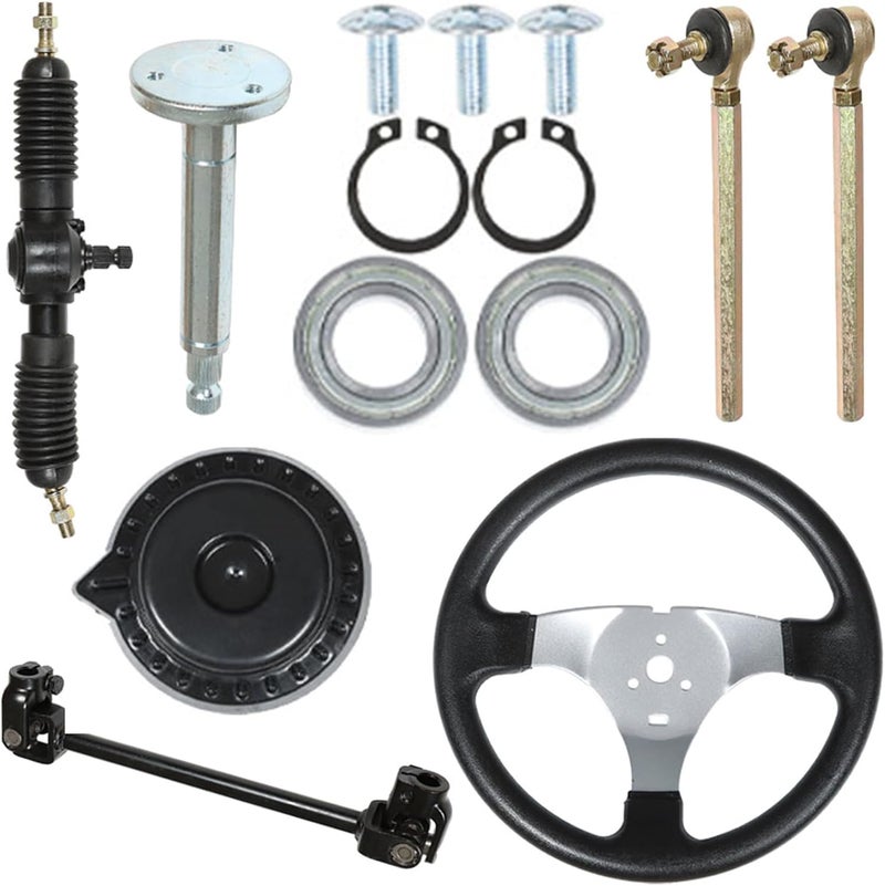 munirater 300mm Steering Wheel Steel Kit with Gear Rack Pinion and Adjustable Shaft for 110CC Go Kart - Image 1