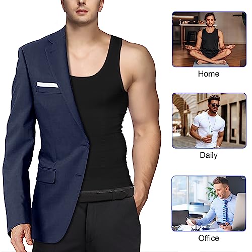 Odoland 5 Pack Men's Compression Shirt Short Sleeve Vest Set, Body Shaper Tummy Slimming Shapewear Tank Top Base Layer for Sport,3 Black Tank Top and 2 Black Short Sleeve,L - Image 5