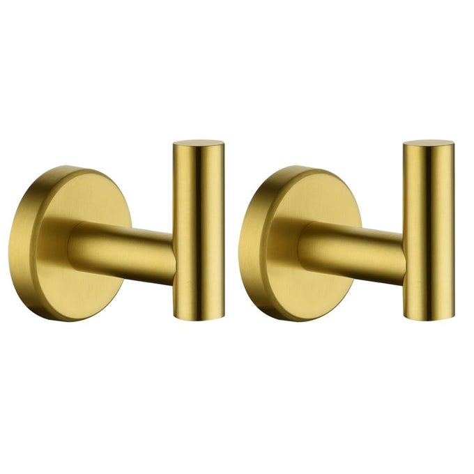 BATHROOM TOWEL HOOK BRUSHED GOLD BRASS COAT ROBE CLOTHES HOOK FOR BATHROOM KITCHEN GARAGE WALL MOUNTED PACK OF 2 SUS 304 STAINLESS STEEL 08MM TH100BGP2