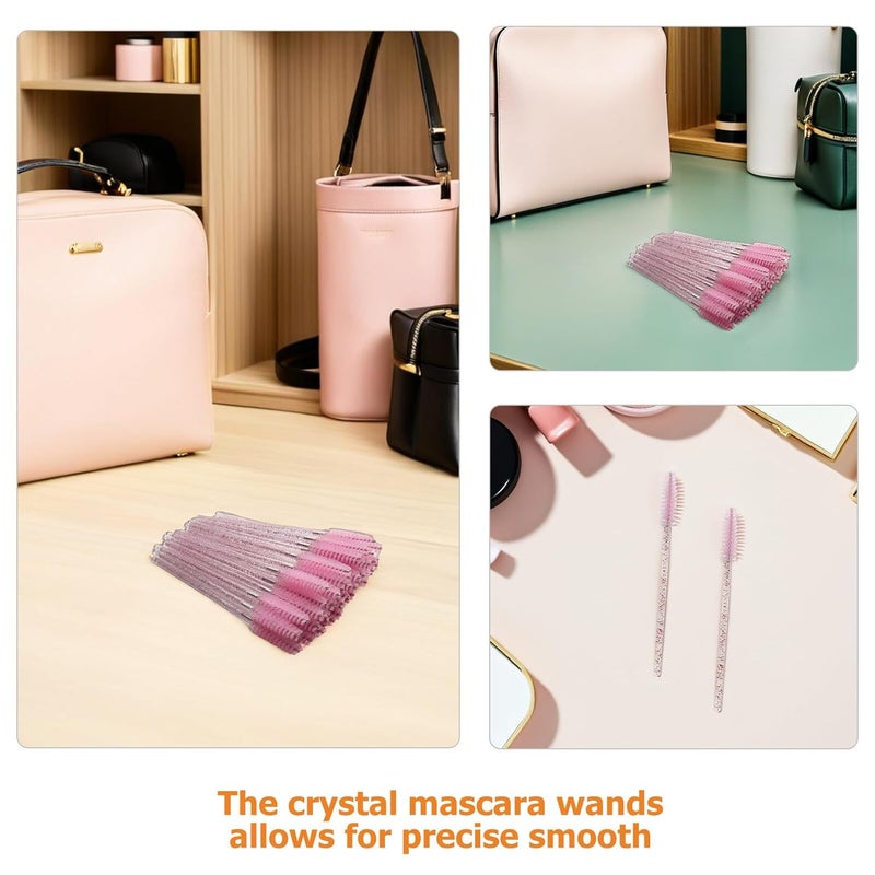 ABOOFAN 200pcs Disposable Eyelash and Eyebrow Grooming Brushes 4" Nylon Crystal Handle Mascara Wands for Salon Home Travel - Image 3