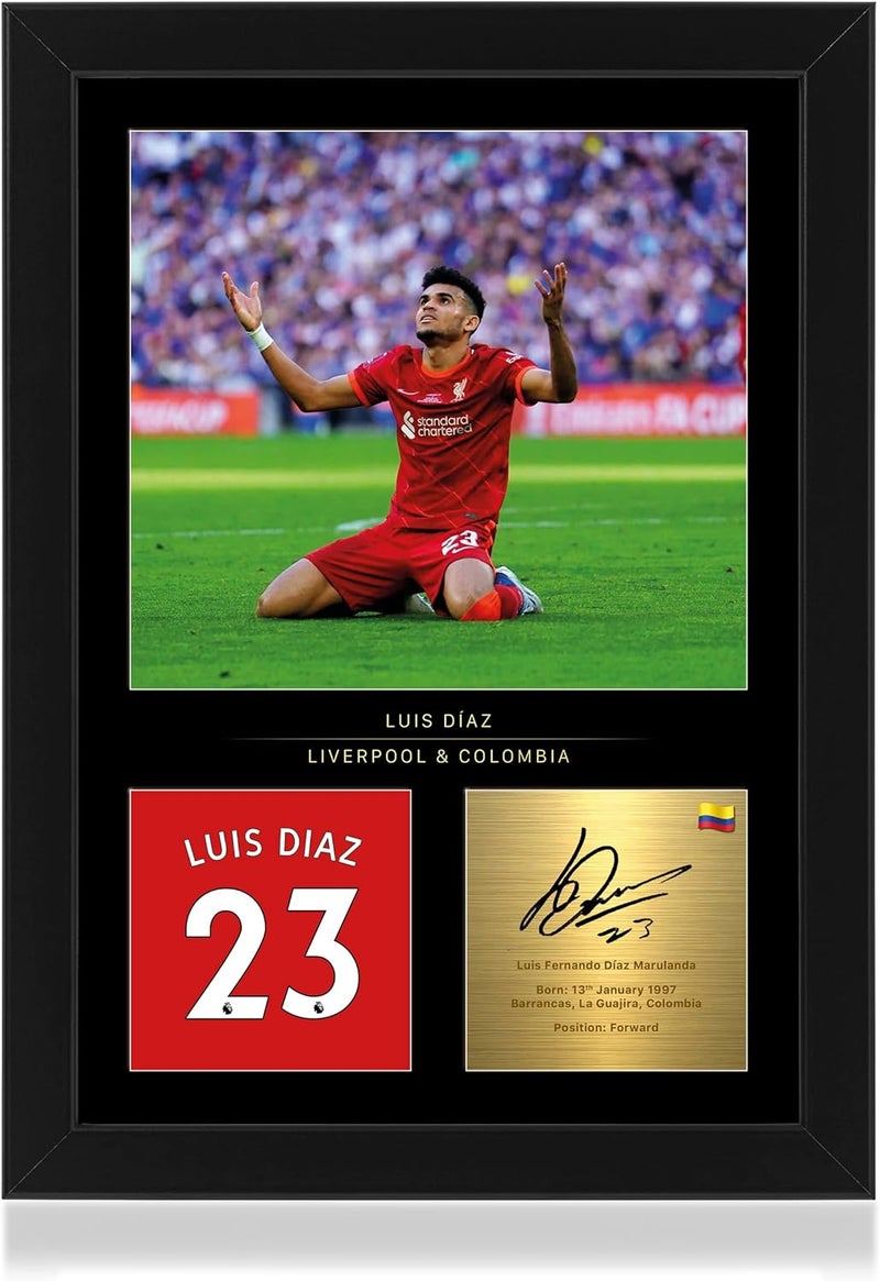 Win FC Luis Diaz Signed A4 Framed Photo Display - Reproduced Digital Signature - Gift For Liverpool Fans - Image 1