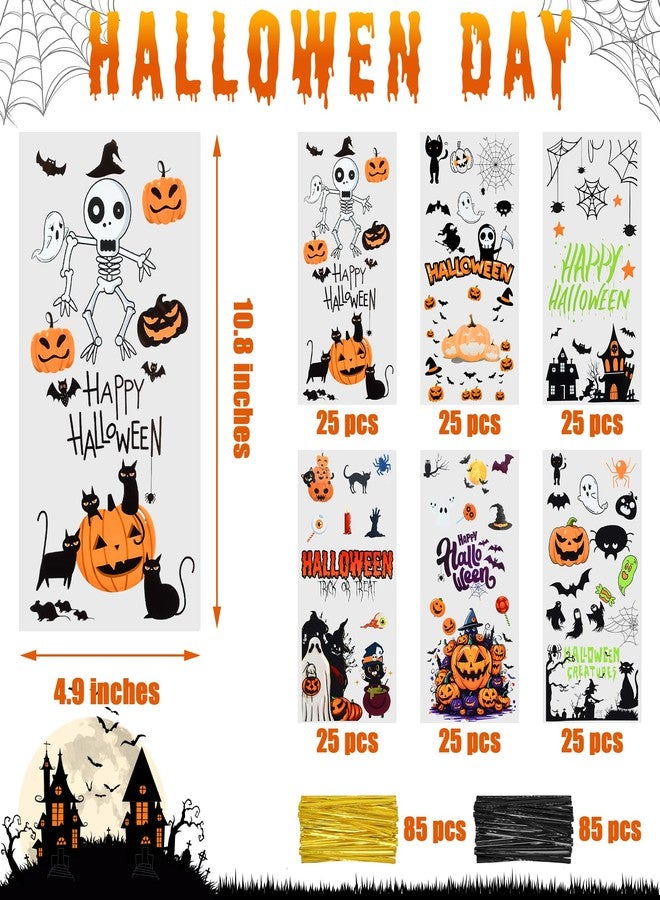 Twavang 150 Pcs Halloween Cellophane Treat Bags, Halloween Trick or Treat Goodie Bags with 170 Pcs Twists for Snacks Cookies Packing (10.8 x 4.9 inches) - Image 2