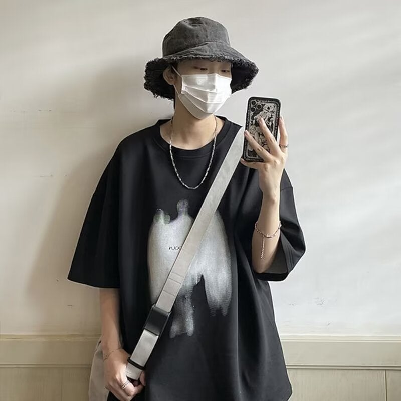 Street Trendy Short-sleeved Internet Popular Men's T-shirt Summer Digital Direct Injection Printed Loose Half-sleeved Couple's T-shirt