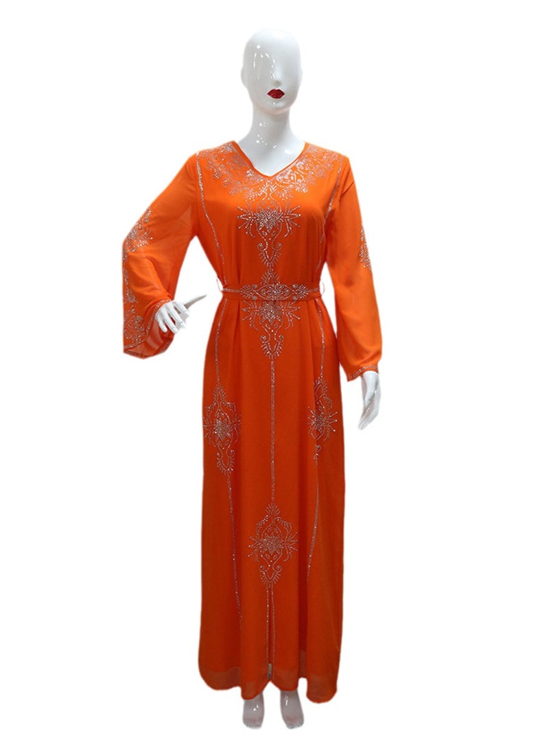 Fashionable rhinestone dress summer chiffon robe - Image 1
