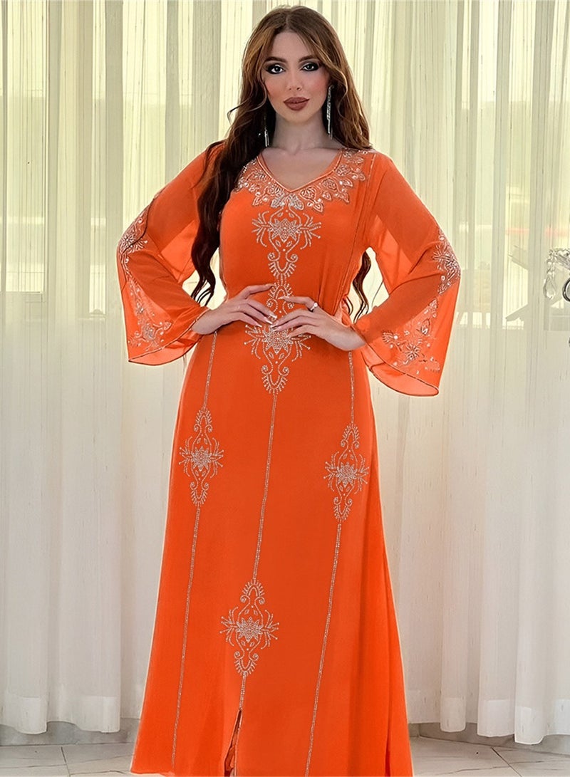 Fashionable rhinestone dress summer chiffon robe - Image 3