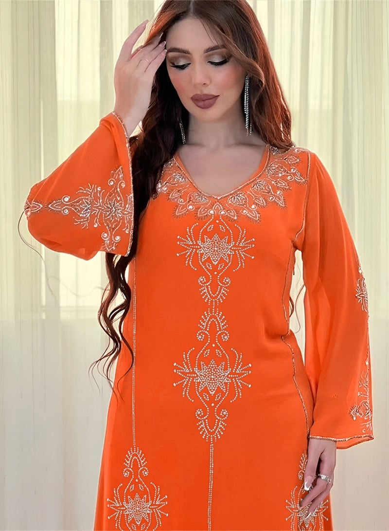 Fashionable rhinestone dress summer chiffon robe - Image 4