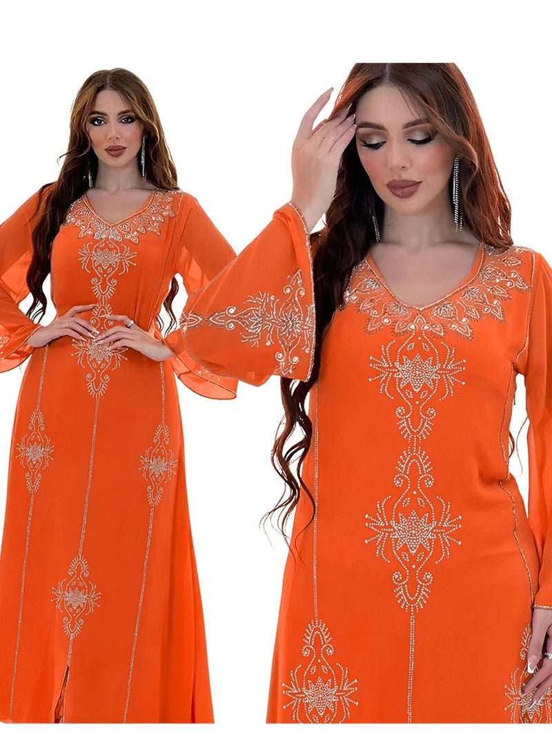 Fashionable rhinestone dress summer chiffon robe - Image 5