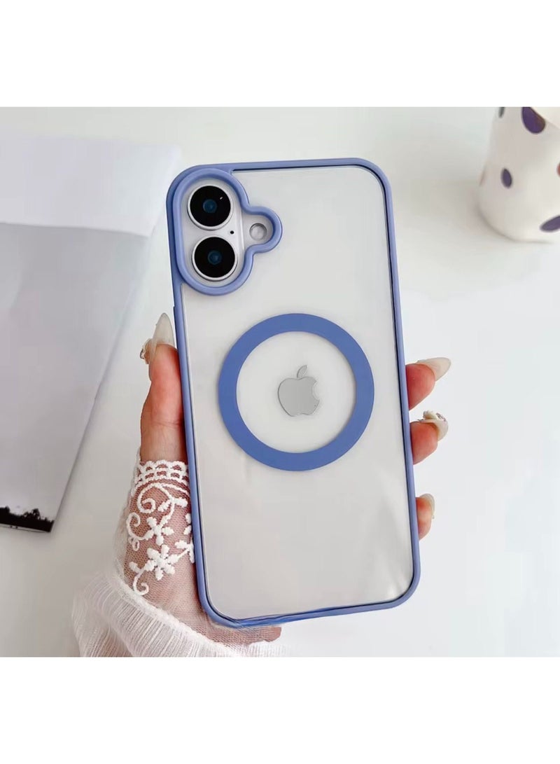 جراب مغناطيسي شفاف لهاتف iPhone 17، حماية عالية الجودة من السقوط مع شريط مقاوم للصدمات، جراب خلفي شفاف للهاتف | أزرق سماوي
