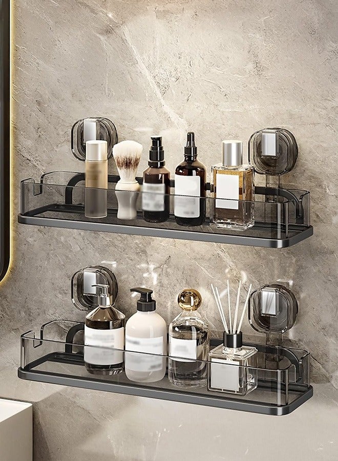 XiuWoo 2 Layers Easy-Install Suction Cup Shower Shelf Racks Bathroom Suction Cup Storage Rack, Bathroom Storage Rack, Wall Mounted Shower Caddy Shelf Shower Caddy Transparent Gray  - Image 1