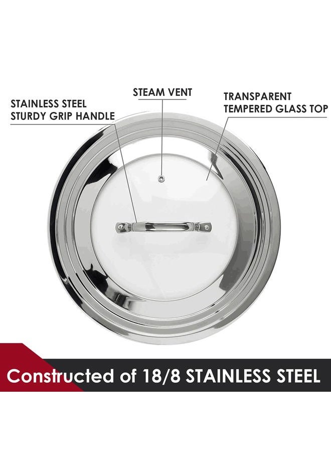 KEISSCO Stainless Steel Universal Lid for Pots, Pans and Skillets – Fits 7" to 12" Pot and Pans – Tempered Glass with Stainless Steel Rim Replacement Frying Pan Cover and Cast Iron Skillet Lid - Image 2