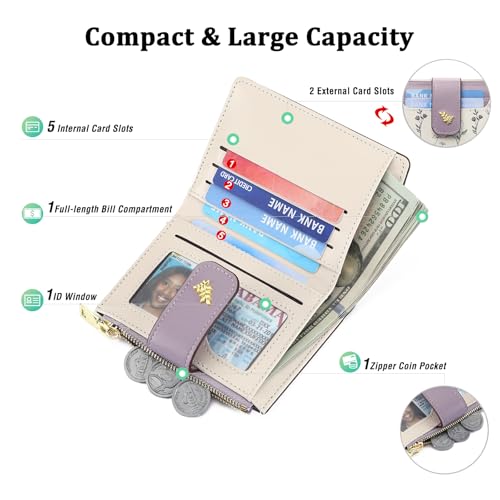 GAEKEAO Small Wallets for Women RFID Blocking Leather Bifold Zipper Pocket Wallet Credit Card Holder with ID Window - Image 2