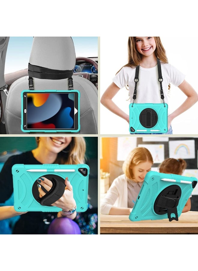 NIBEMINENT Case for ipad 9th/8th/7th Generation 10.2'' Heavy Duty Screen Protector 360° Rotating Stand Handle Pencil Holder Shockproof Drop Protection Shoulder/Hand Strap Durable Kids-Friendly  - Image 3
