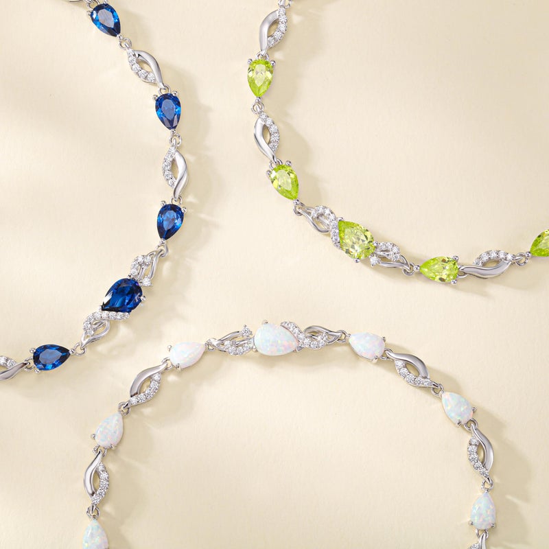 FANCIME September Birthstone Teardrop Sapphire Tennis Bracelet for Women, Sterling Silver 9x7mm main Gemstone Bolo Adjustable Chain Bracelet Fine Jewelry Birthday Gifts for Women Mom Wife Her - Image 4