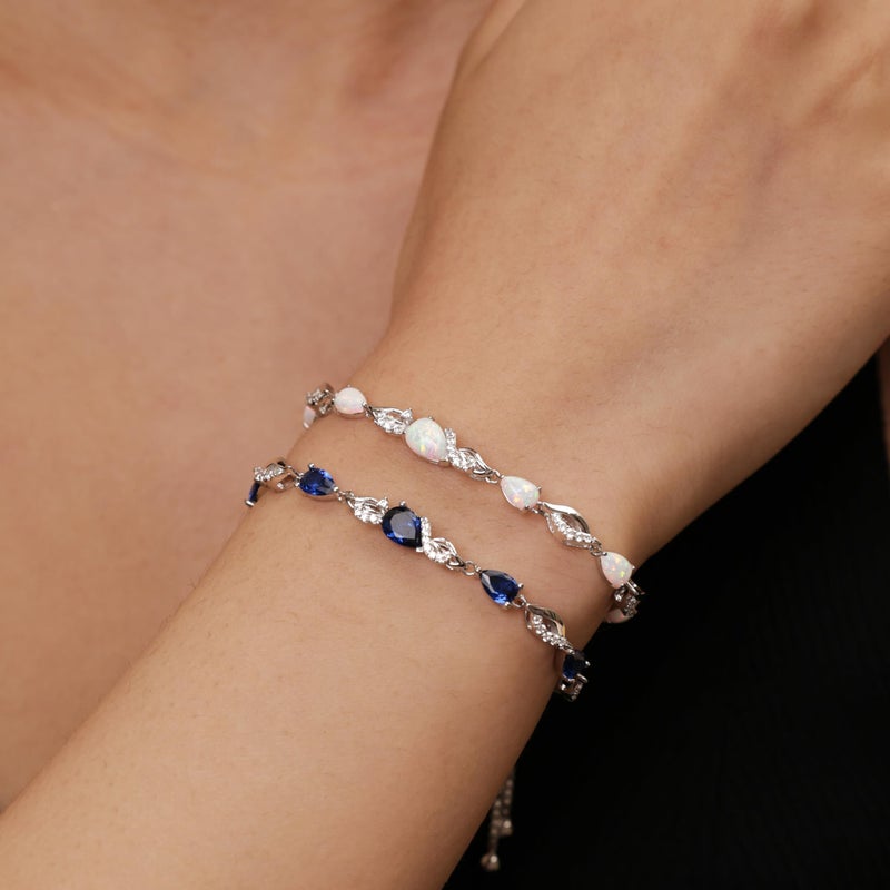 FANCIME September Birthstone Teardrop Sapphire Tennis Bracelet for Women, Sterling Silver 9x7mm main Gemstone Bolo Adjustable Chain Bracelet Fine Jewelry Birthday Gifts for Women Mom Wife Her - Image 3