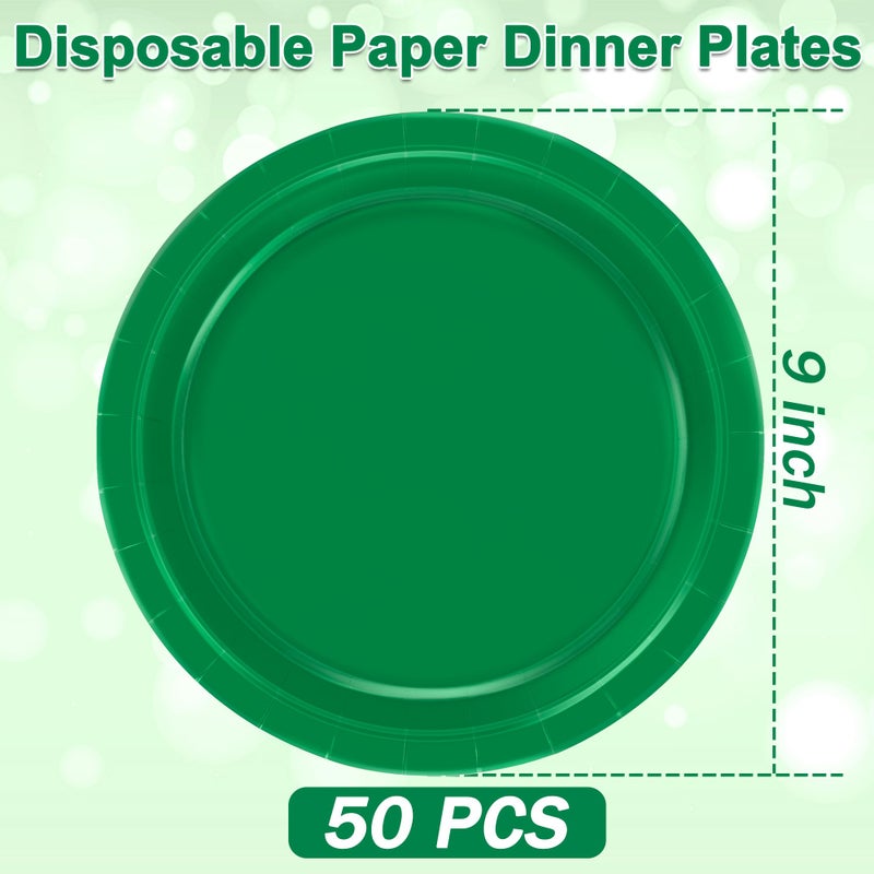 QZYL 50 PCS Disposable Paper Plates  9 Inches Dinner Paper Plates Set  Green Heavy Duty Paper Plates  Round Paper Plates for Daily Use Picnic Anniversary Birthday St Patricks Day Party Supplies - Image 2
