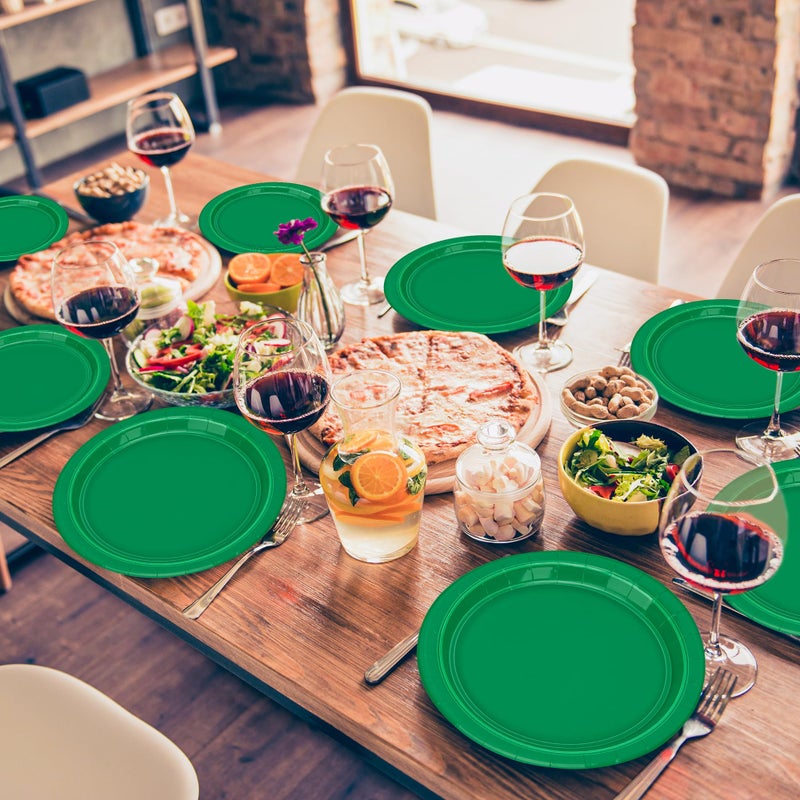 QZYL 50 PCS Disposable Paper Plates  9 Inches Dinner Paper Plates Set  Green Heavy Duty Paper Plates  Round Paper Plates for Daily Use Picnic Anniversary Birthday St Patricks Day Party Supplies - Image 4