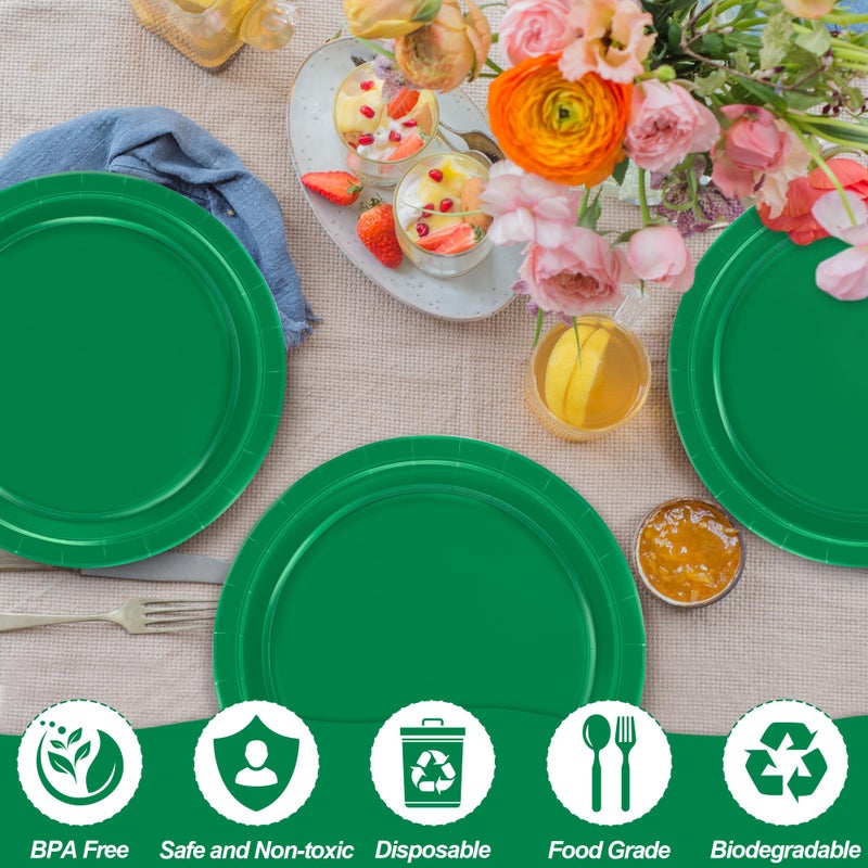 QZYL 50 PCS Disposable Paper Plates  9 Inches Dinner Paper Plates Set  Green Heavy Duty Paper Plates  Round Paper Plates for Daily Use Picnic Anniversary Birthday St Patricks Day Party Supplies - Image 3