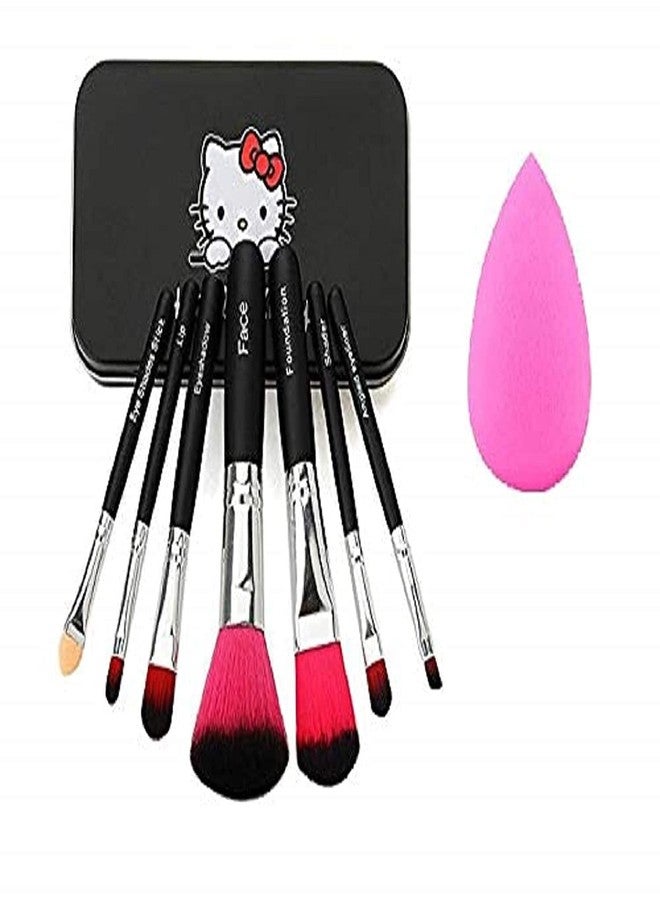 Ooplore Women's & Girl's 7 Black Makeup Brushes Set with 1 Pink Beauty Blender - (Pack of 8) - Image 1