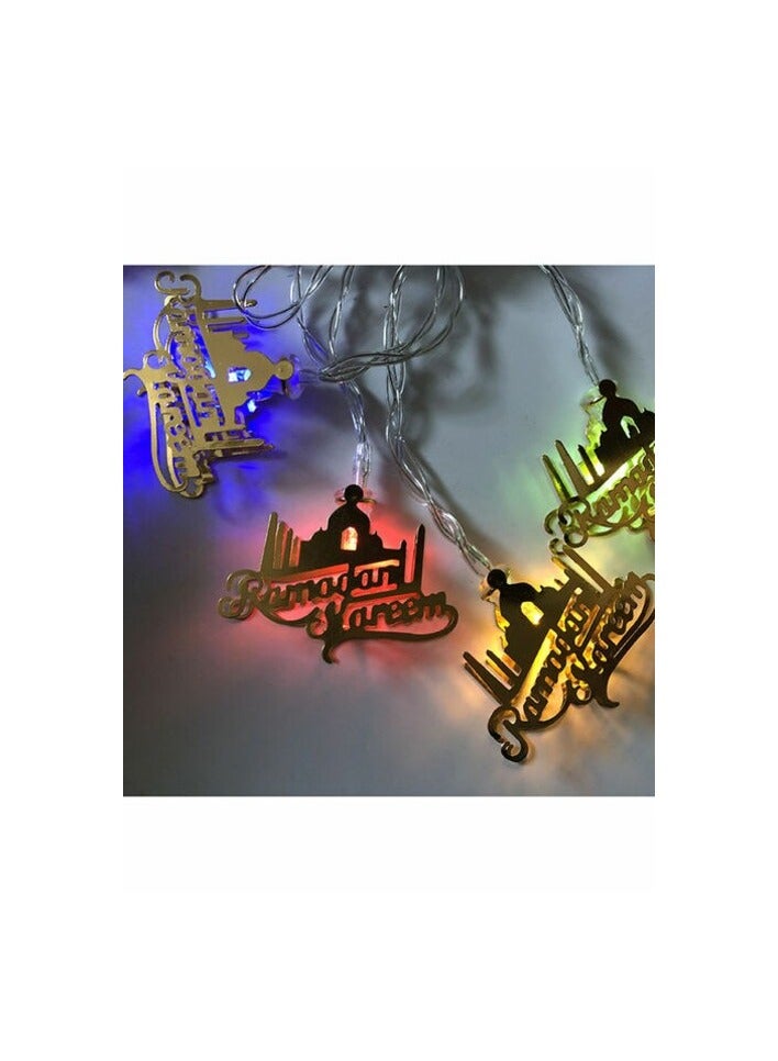 بروماس لافتة عيد ميلاد سعيدسلسلة مصابيح LED معلقة على شكل قلعة بأحرف حديدية لتزيين حفلات رمضان ذهبي 12x10x12سنتيمتر - Image 2