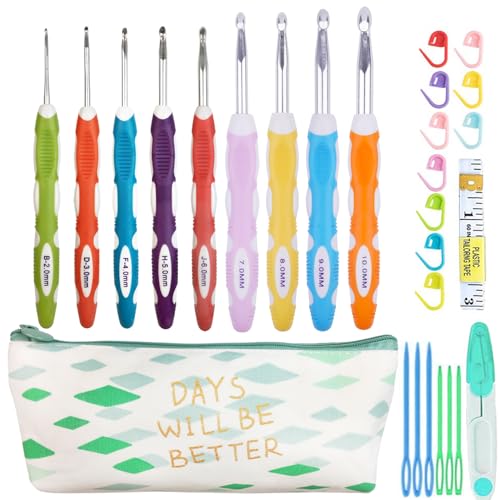 Weabetfu Latest Set of 27 PCS Crochet Hooks Set with Crochet Case Ergonomic Crochet Hook Needles for Arthritic Hands,Standard US Size 2mm-10mm - Image 1