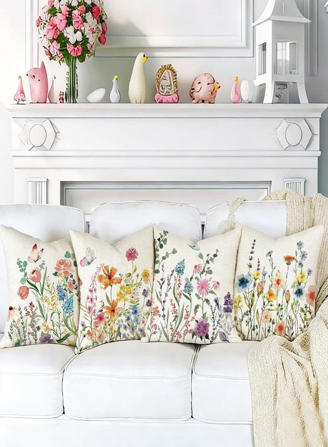 RABUSOFA Floral Butterfly Summer Pillow Covers Set of 4,Seasonal Flower Decorative Throw Cuchion Cases Spring Summer Decorations for Home Patio Couch Decor 18x18 Inch - Image 5