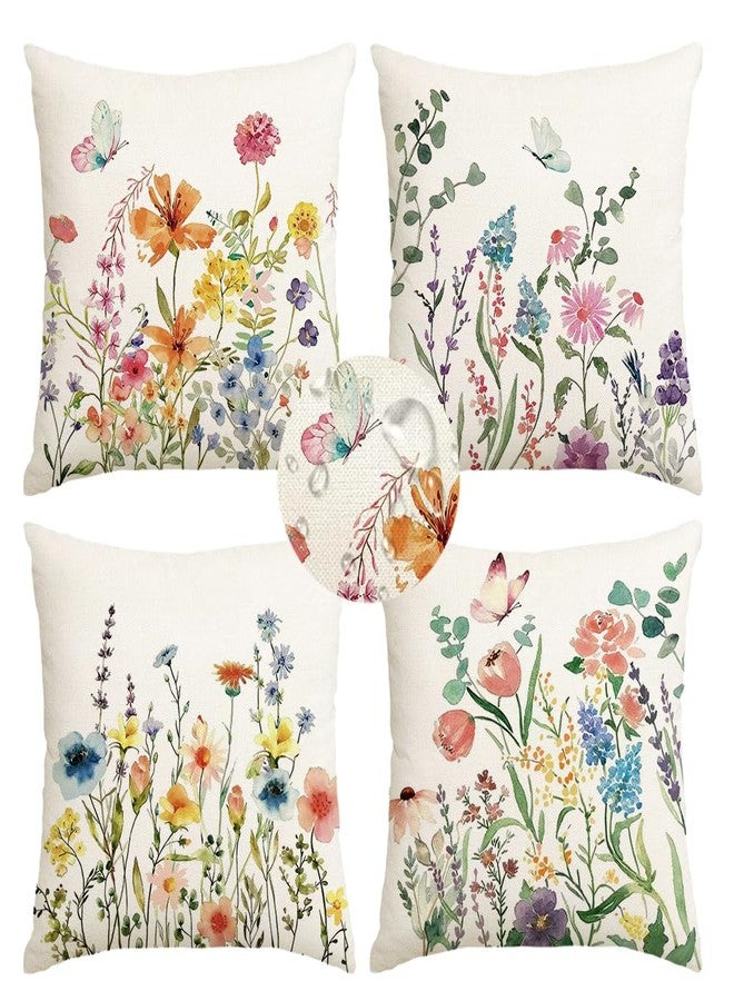 RABUSOFA Floral Butterfly Summer Pillow Covers Set of 4,Seasonal Flower Decorative Throw Cuchion Cases Spring Summer Decorations for Home Patio Couch Decor 18x18 Inch - Image 1