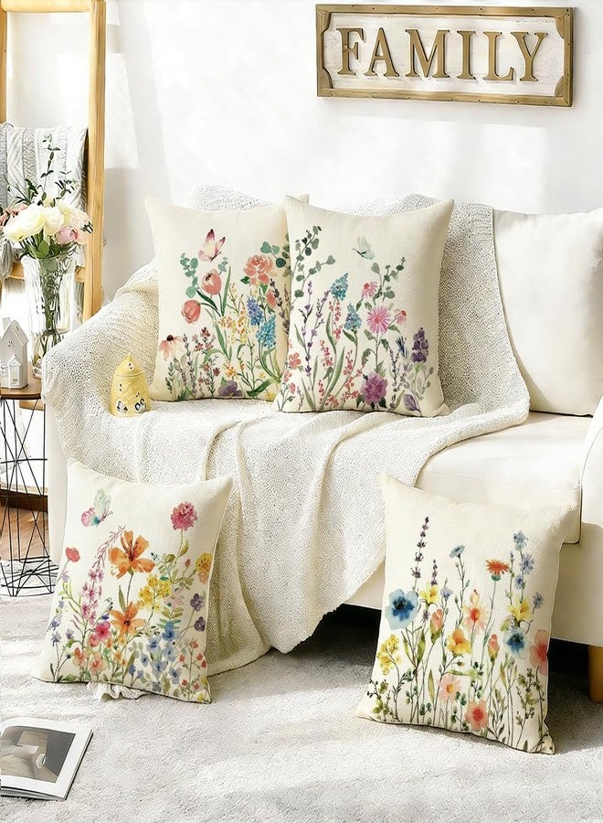 RABUSOFA Floral Butterfly Summer Pillow Covers Set of 4,Seasonal Flower Decorative Throw Cuchion Cases Spring Summer Decorations for Home Patio Couch Decor 18x18 Inch - Image 4