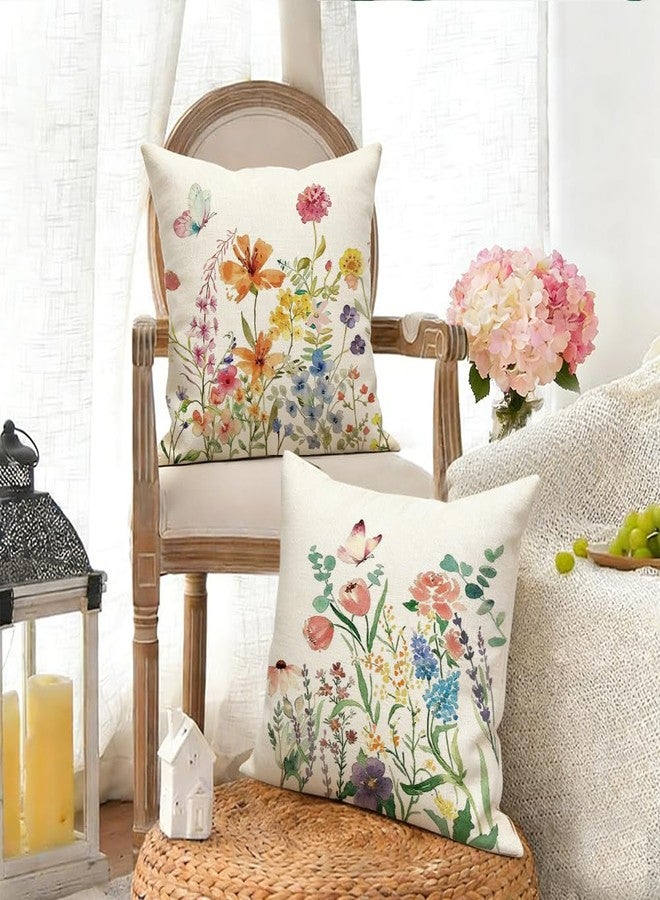 RABUSOFA Floral Butterfly Summer Pillow Covers Set of 4,Seasonal Flower Decorative Throw Cuchion Cases Spring Summer Decorations for Home Patio Couch Decor 18x18 Inch - Image 3
