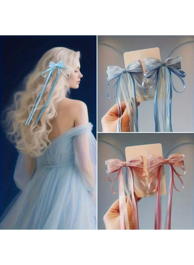 2 Piece Elegant Bow Tassel Hair Clips Braided Ribbon Hair Ties Sweet Versatile Accessory Perfect For Travel Vacation Birthday Parties Christmas Halloween And Everyday Styling Peach Pink - Image 3