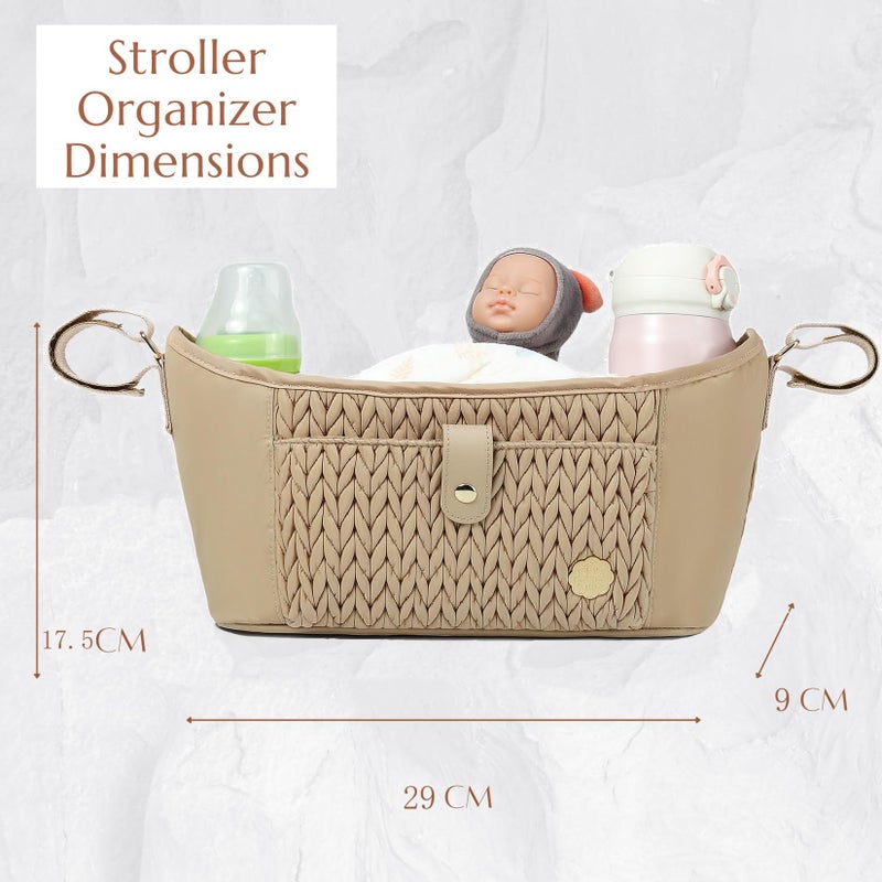 SEWBOO Universal Baby Stroller Organizer,Diaper Caddy Organizer with Adjustable Straps to Fits Nearly Any Strollers (Beige) - Image 4