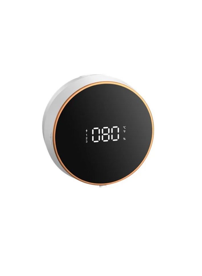 AROAQ موزع صابون، موزع صابون مثبت على الحائط مزود بشاحن USB، جهاز تعقيم اليدين بالحث التلقائي، موزع لوشن الصابون السائل القابل لإعادة الشحن بدون لمس مع شاشة عرض درجة الحرارة، (أبيض) - Image 1