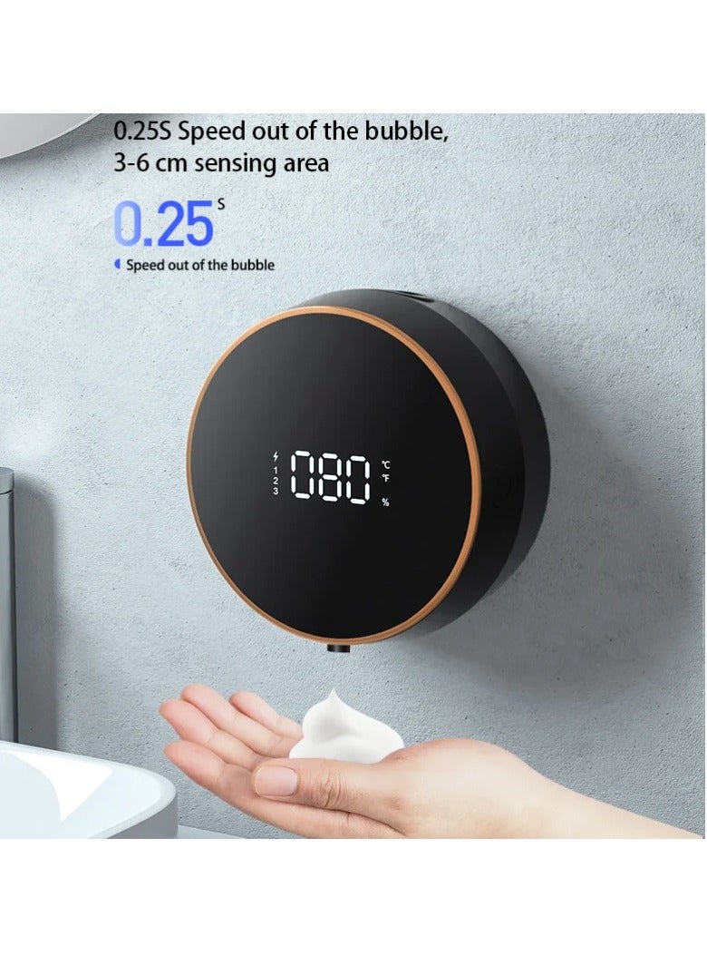 AROAQ موزع صابون، موزع صابون مثبت على الحائط مزود بشاحن USB، جهاز تعقيم اليدين بالحث التلقائي، موزع لوشن الصابون السائل القابل لإعادة الشحن بدون لمس مع شاشة عرض درجة الحرارة، (أبيض) - Image 2