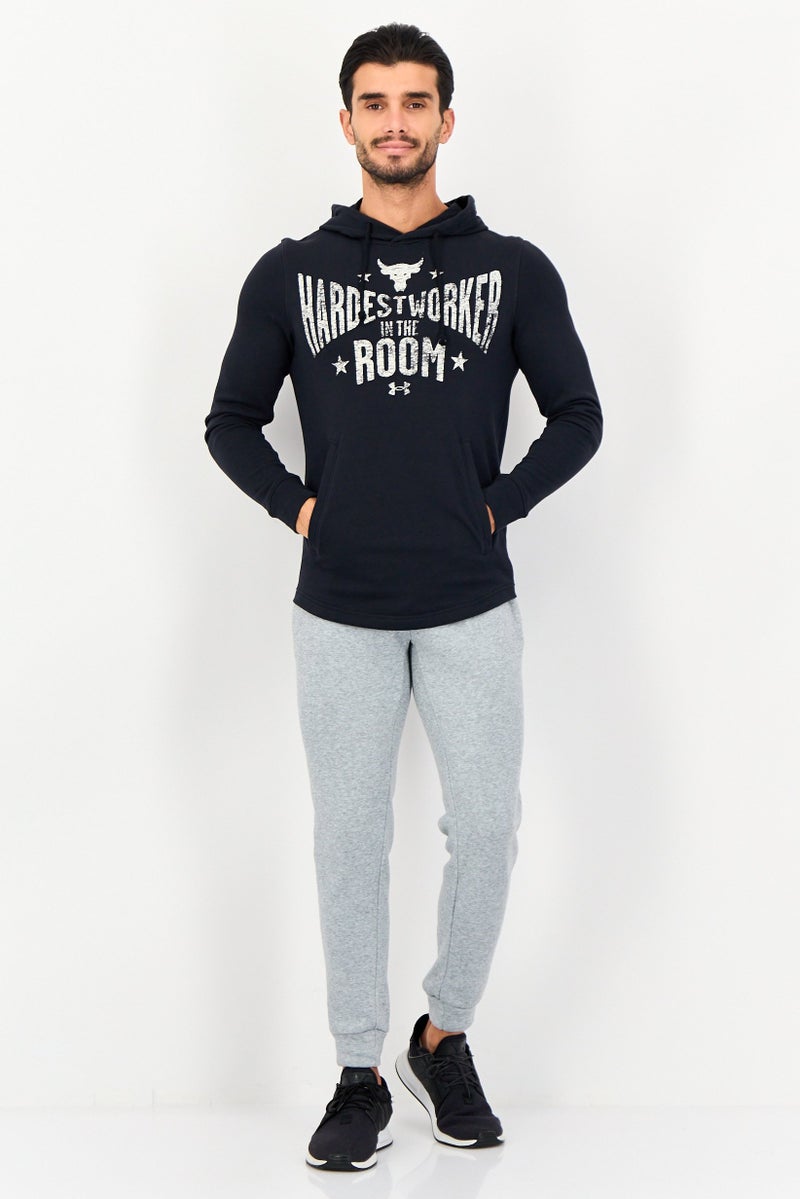 UNDER ARMOUR Men Loose Fit Long Sleeve Graphic Print Outdoor Hoodie, Black - Image 2