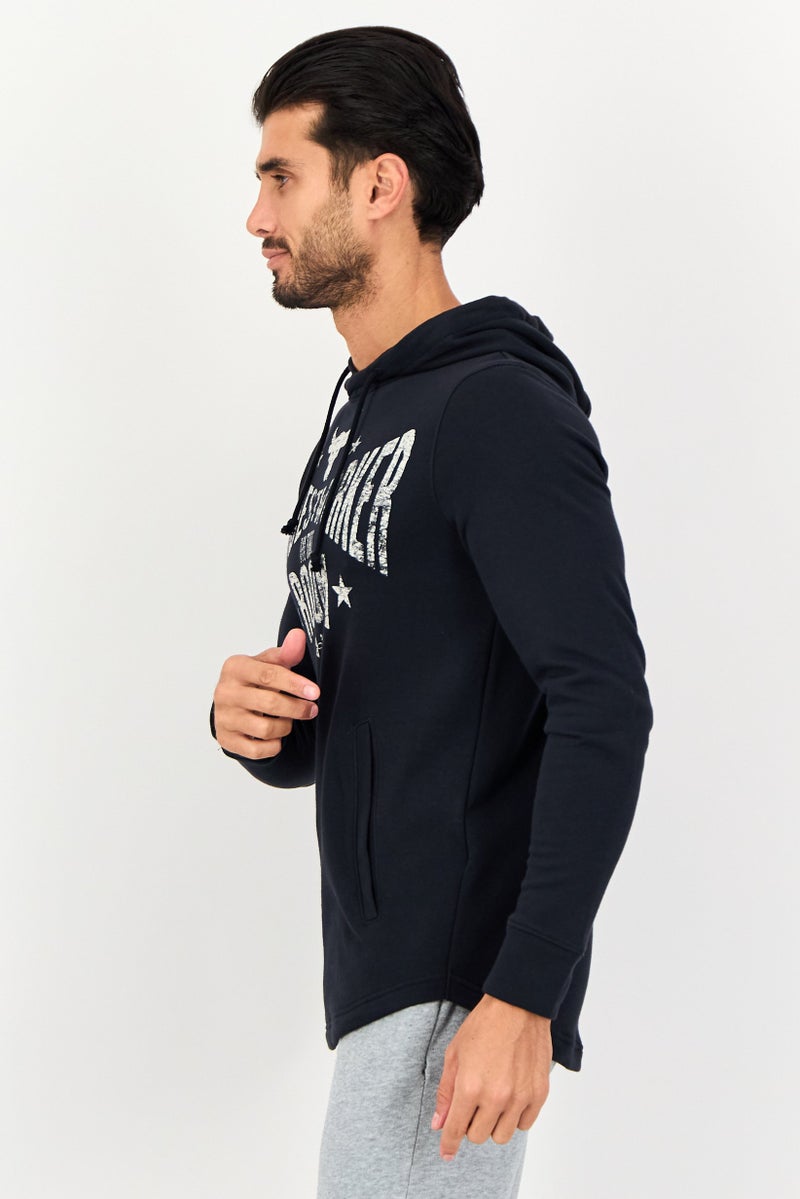 UNDER ARMOUR Men Loose Fit Long Sleeve Graphic Print Outdoor Hoodie, Black - Image 3