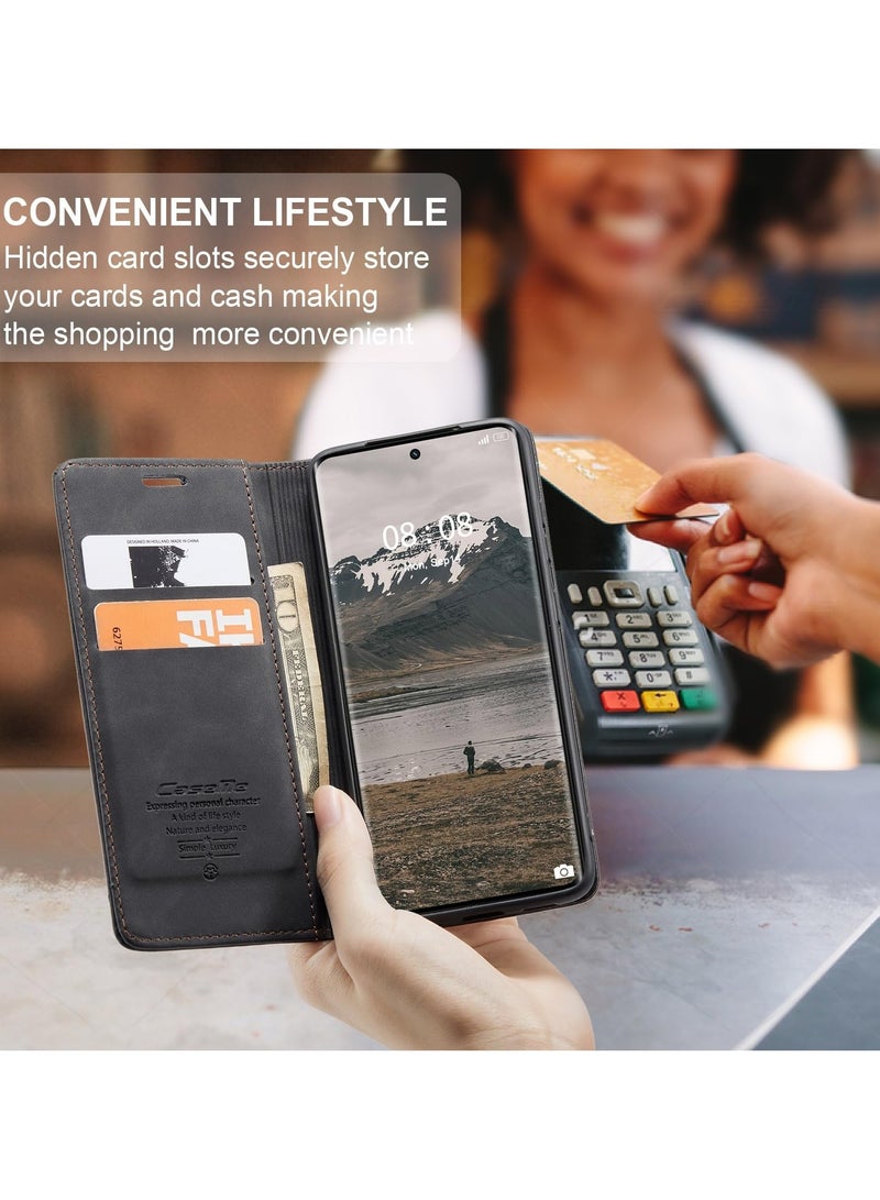 CaseMe Phone Case Luxury PU Leather Design 013 Flip Cover Card Slot Holder Cover For Honor X9B (Black) - Image 3