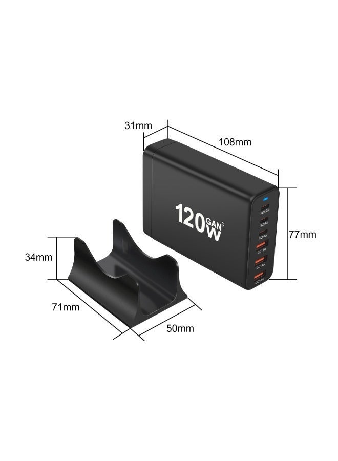 GaN 120W Travel Charger Plug3 USB-C and 3 USB-A ports Fast Wall Charger Head  UK Plug Laptop Charger For Computer and Phones - Image 4