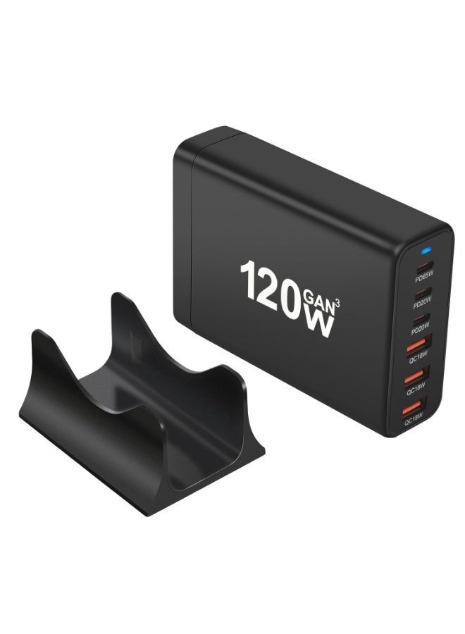 GaN 120W Travel Charger Plug3 USB-C and 3 USB-A ports Fast Wall Charger Head  UK Plug Laptop Charger For Computer and Phones - Image 2