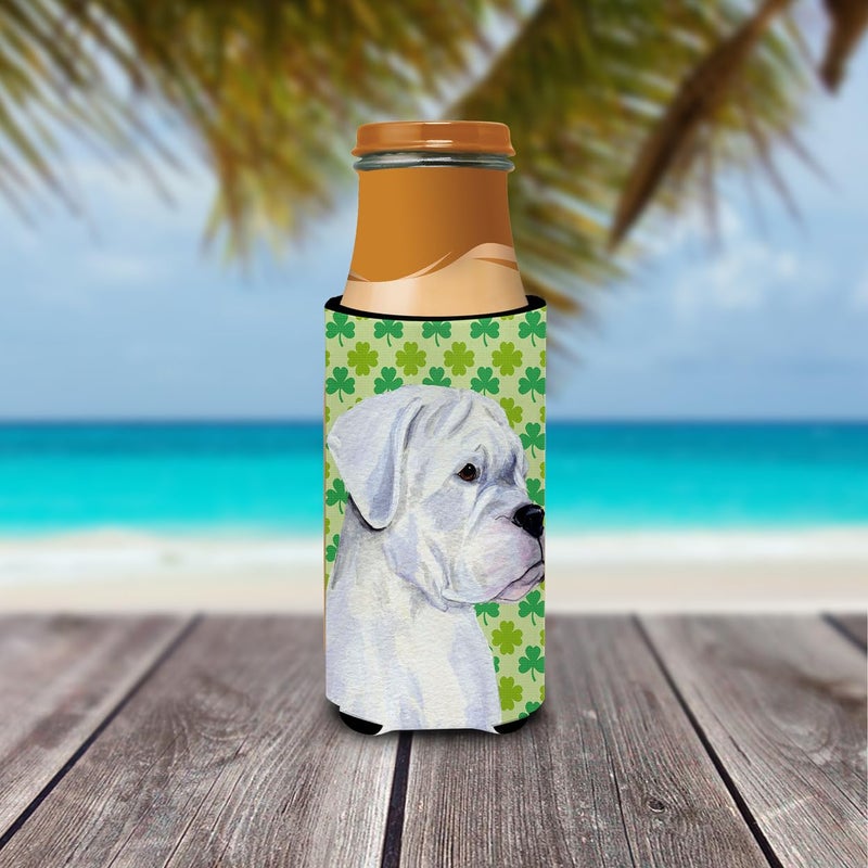 Caroline's Treasures Caroline's Treasures SS4440MUK Boxer St. Patrick's Day Shamrock Portrait Ultra Hugger for slim cans Can Cooler Sleeve Hugger Machine Washable Drink Sleeve Hugger Collapsible Insulator Beverage Insulat  - Image 2