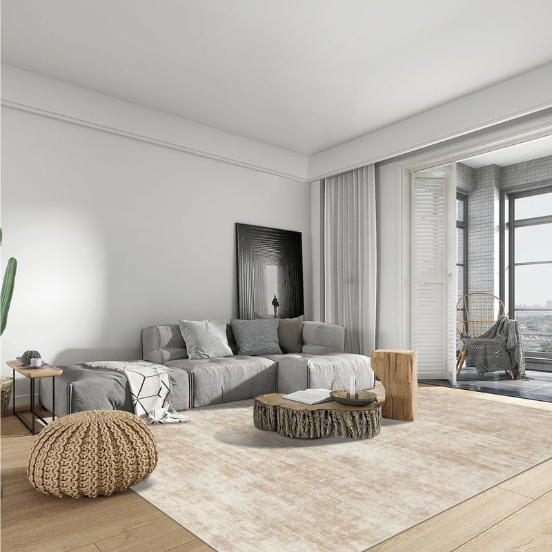 Gent drizz 8x10 Area Rugs Washable Rug: Modern Abstract Living Room Rug Soft Anti-Skid Thin Carpet Indoor Floor Non-Shedding Carpets for Bedroom Dining Room Farmhouse Nursery Home Office Beige - Image 2