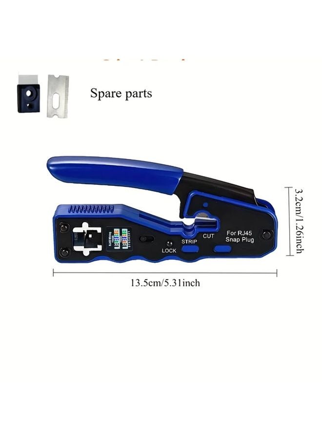Blue 3 In 1 RJ45 Crimp Tool Set With Pass Through Connector Crimper For Cat5e Cat6 Cat7 Ethernet Cables - Image 4
