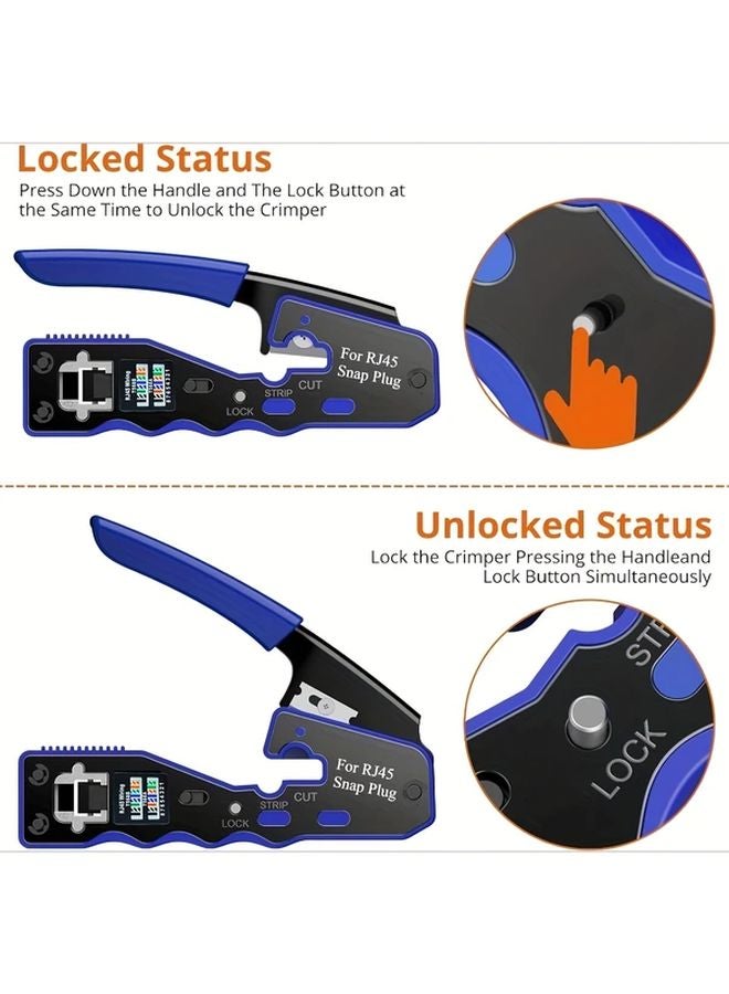 Blue 3 In 1 RJ45 Crimp Tool Set With Pass Through Connector Crimper For Cat5e Cat6 Cat7 Ethernet Cables - Image 3