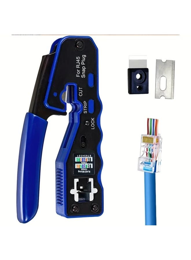 Blue 3 In 1 RJ45 Crimp Tool Set With Pass Through Connector Crimper For Cat5e Cat6 Cat7 Ethernet Cables - Image 1