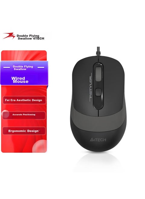 A4tech Fm10 Fei Shidai Wired Mouse, Laptop And Desktop Computer Office Home Portable Mouse, Non-slip Dual-color Wing, Usb Interface, Su Kong Gray