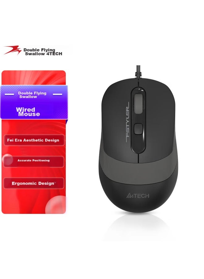 A4TECH A4tech Fm10 Fei Shidai Wired Mouse, Laptop And Desktop Computer Office Home Portable Mouse, Non-slip Dual-color Wing, Usb Interface, Su Kong Gray  - Image 1