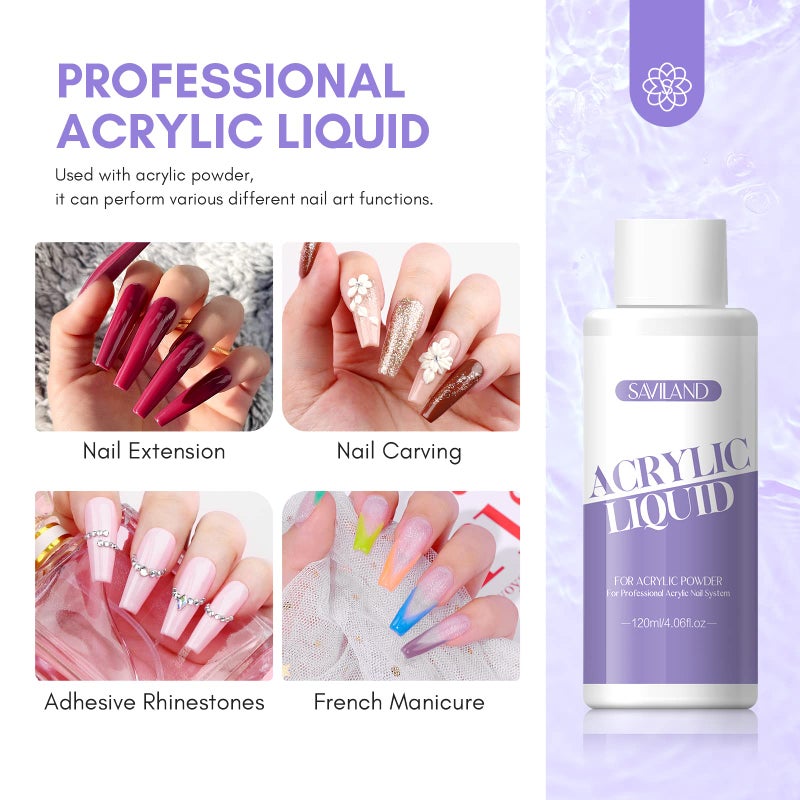 SAVILAND Monomer Acrylic Nail Liquid: 4 oz Acrylic Liquid Monomer with #12 Acrylic Nail Brush for Acrylic Powder Application, Non-Yellowing Acrylic Nail Monomer Liquid for DIY Home & Nail Salon Use - Image 3