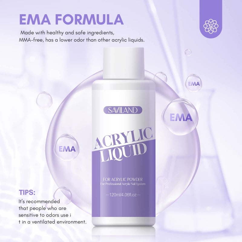 SAVILAND Monomer Acrylic Nail Liquid: 4 oz Acrylic Liquid Monomer with #12 Acrylic Nail Brush for Acrylic Powder Application, Non-Yellowing Acrylic Nail Monomer Liquid for DIY Home & Nail Salon Use - Image 5