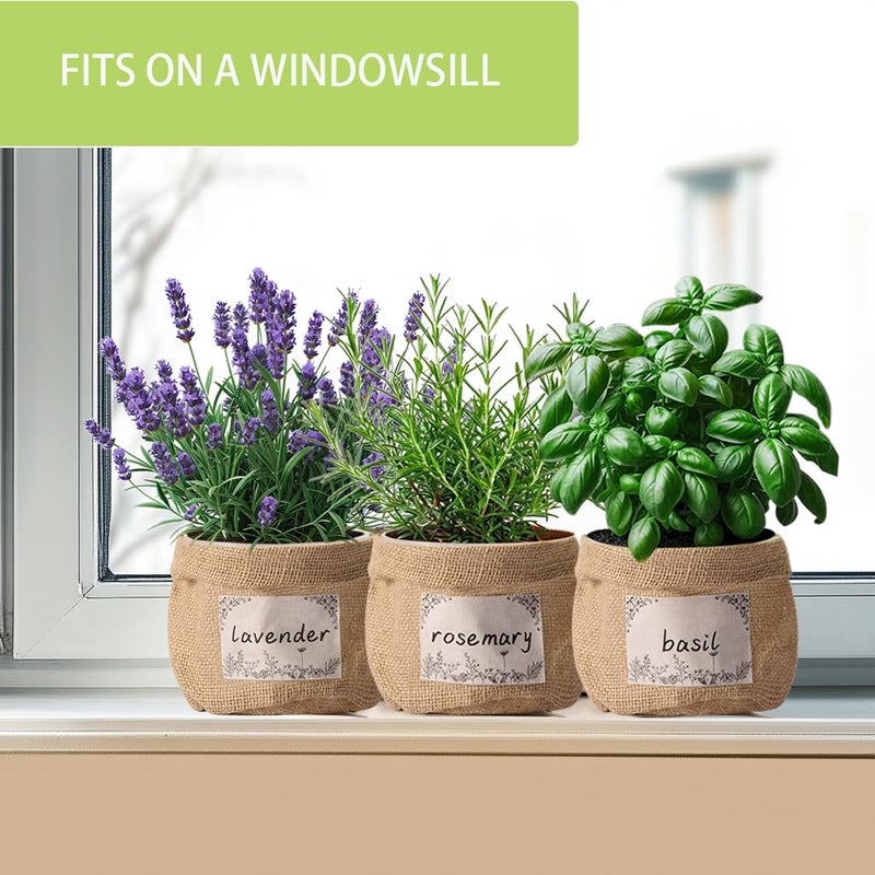 TineDew 10 Sets herb pots for Indoor Plants,5 inch Clear Plastic Plant Pots with Drainage and Saucer,herb planters with Vintage Decorative Burlap Flower-Pot Cover for Windowsill, Kitchen, Balcony - Image 4