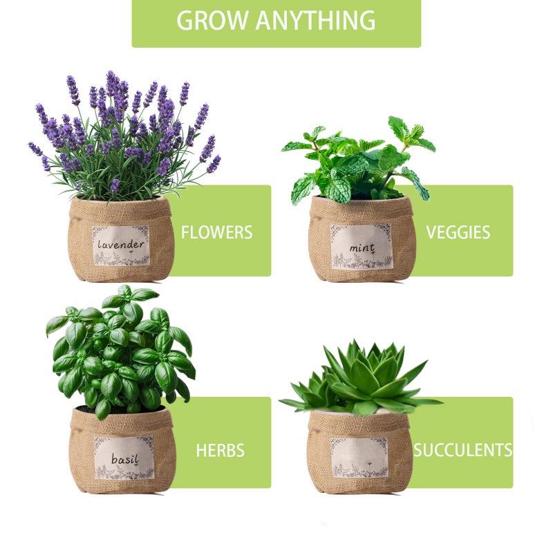 TineDew 10 Sets herb pots for Indoor Plants,5 inch Clear Plastic Plant Pots with Drainage and Saucer,herb planters with Vintage Decorative Burlap Flower-Pot Cover for Windowsill, Kitchen, Balcony - Image 3